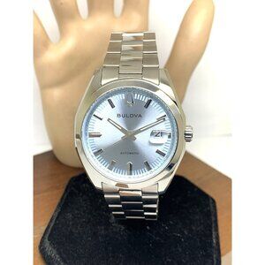 Bulova Men's Watch 96B469 Automatic Light Blue Dial Silver Stainless Steel 39mm